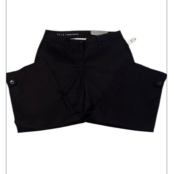 NWT Talbots sz2 perfect skimmer pedal pusher length ankle button black slacks - Picture 1 of 15